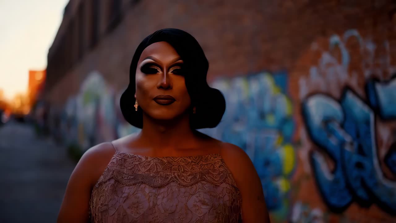 retrato de drag queen en un entorno urbano