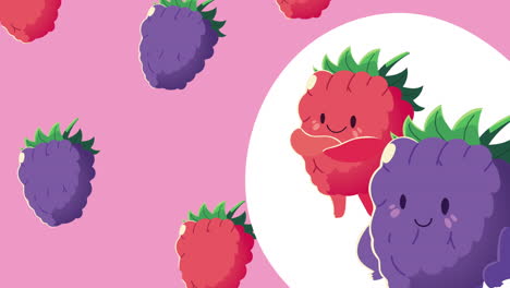 strawberry and blackberry fruits characters animation