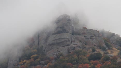 misty mountain peak with autumn foliage