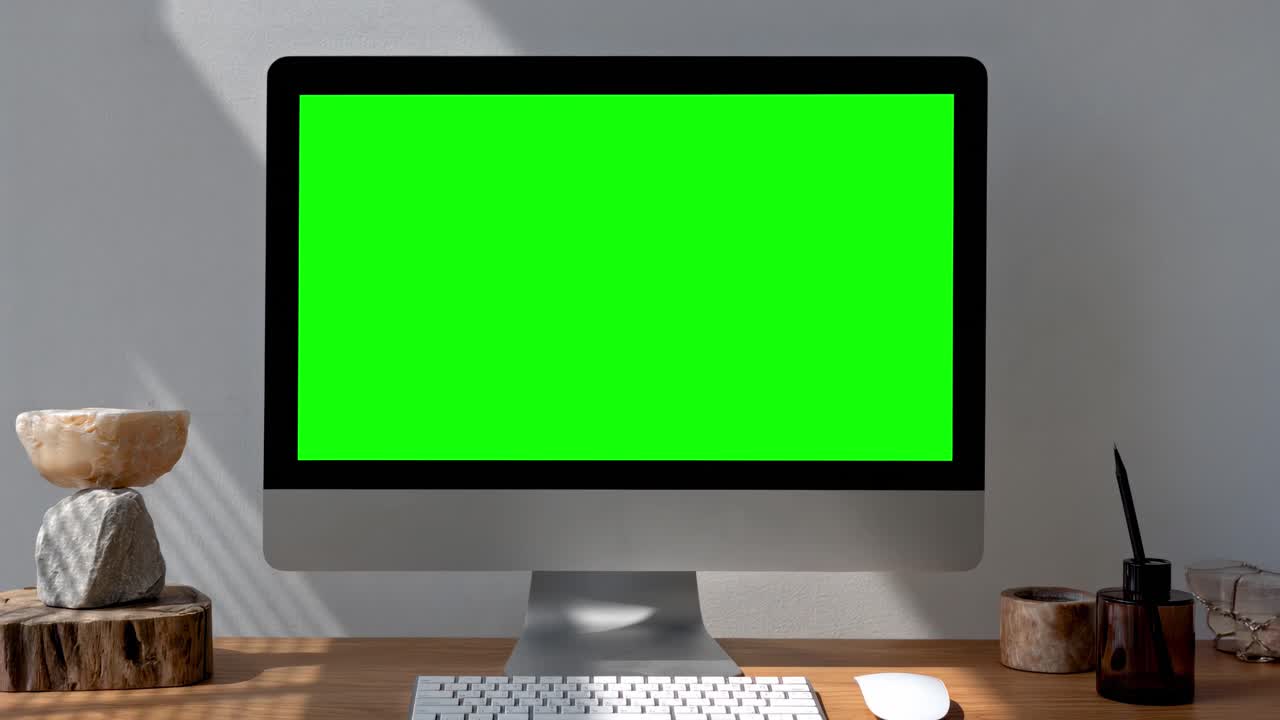 Desktop computer screen live mockup animation, transparent 4K video, green screen