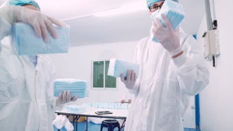 face mask production line in modern factory