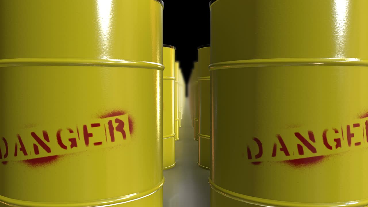 방사능 화학 및 방사선 배럴의 줄 - 4k 원활한 루프 스 비디오