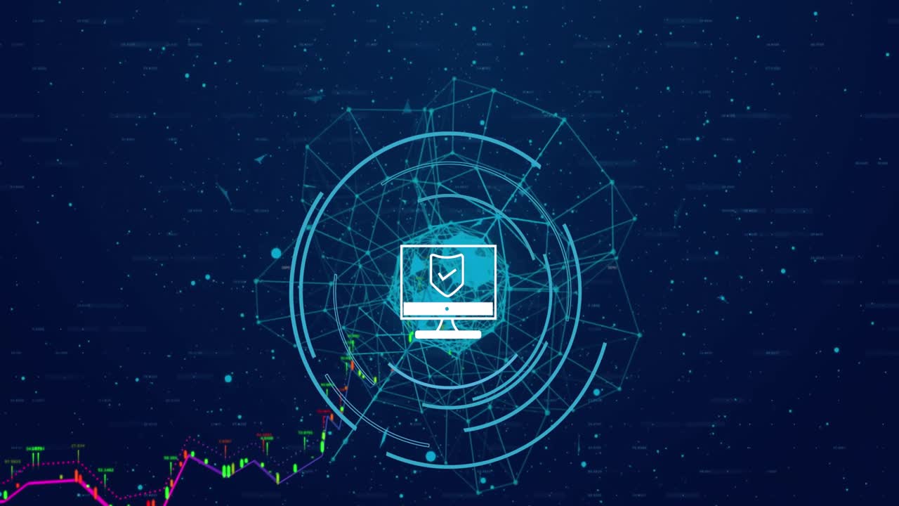 Animation of data processing on blue background