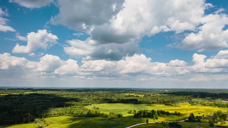 aerial hyperlapse of verdant landscape in countryside