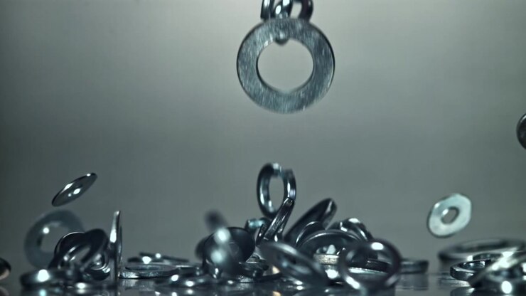 Slow Motion of Metal Washers Falling onto a Reflective Surface