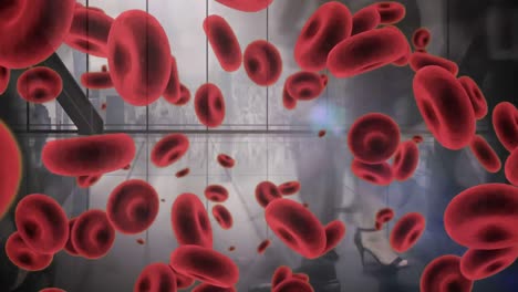 Animation-of-red-blood-cells-with-people-in-background