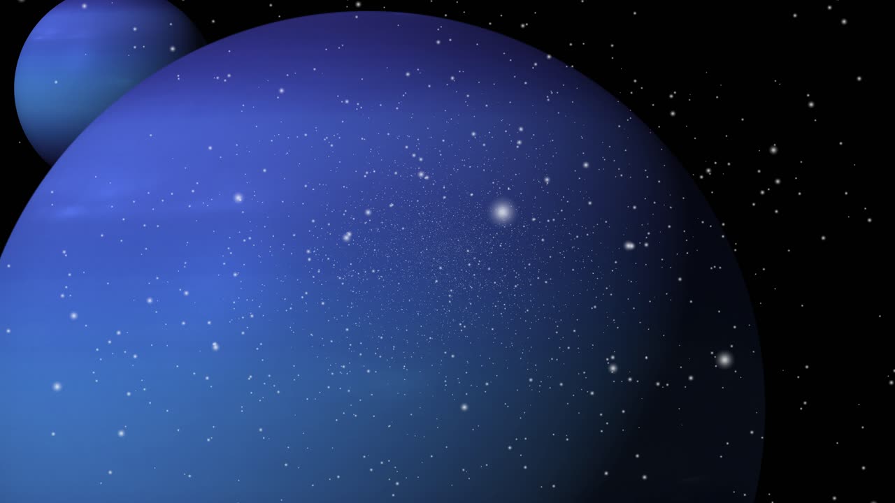 tre pianeti blu che si muovono nel grande universo