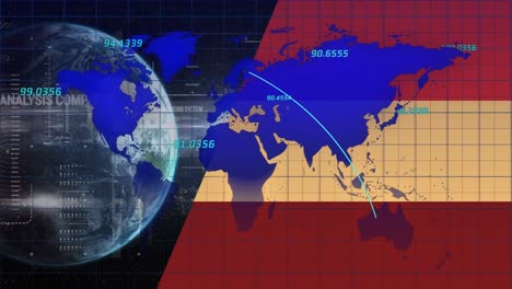 Animación-Del-Procesamiento-De-Datos-Sobre-El-Globo-Y-El-Mapa-Mundial