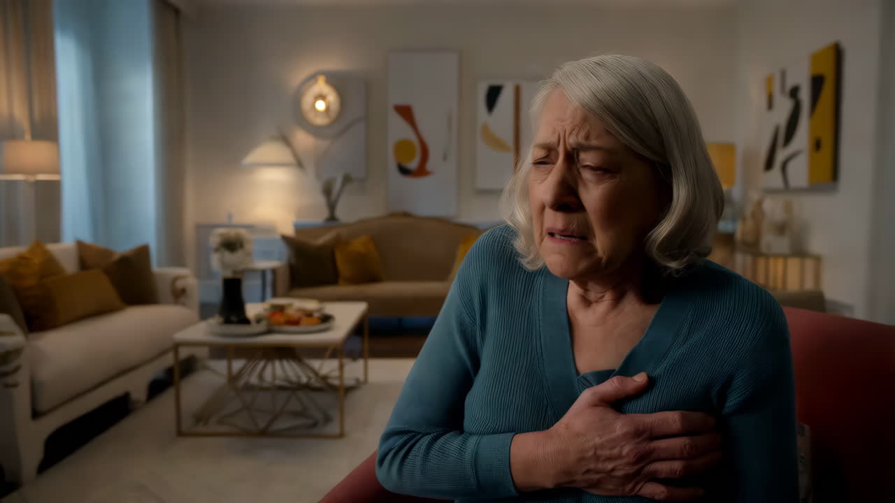 Elderly Woman Experiencing Chest Pain