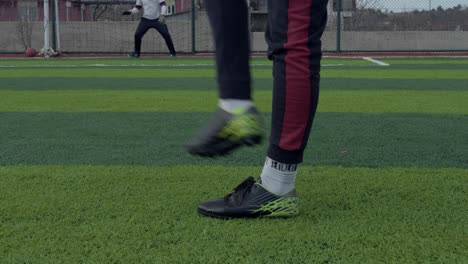 footballer shot goalpost soccer