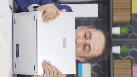 vertical video of happy and cheerful businessman experiencing joy.