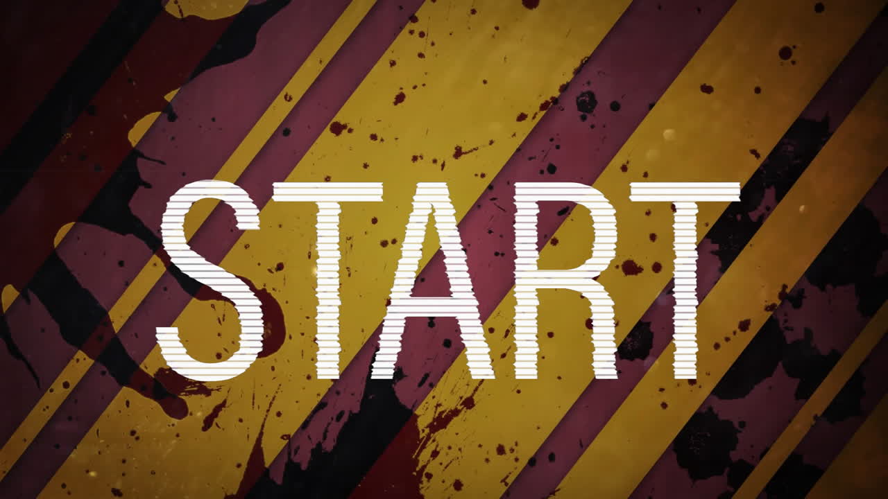 Animation of start text over stripes and paint on wall