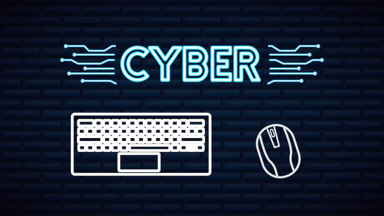 Cyber Monday-animation med neonljus, tangentbord och mus