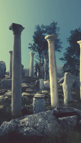 ancient ruins with columns and statues