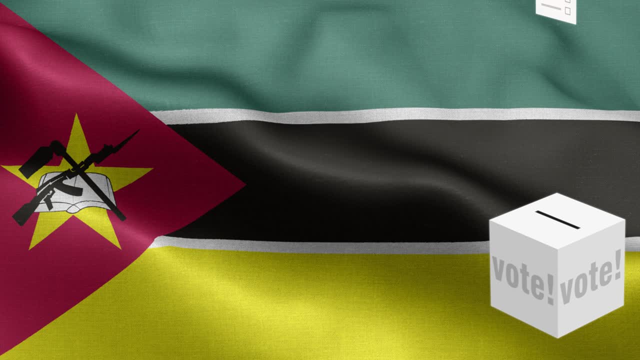 모잠비크 선거를 위한 투표용지 - 발 앞에 있는 투표용장 - 선거 - 투표 - 모잠비키의 발 - 모잠비아 발 높은 세부 사항 - 국가 발 모잠비키는 파동 패턴 루프 가능한 요소 - 직물 질감과 끝없는 루프