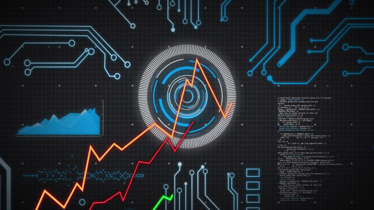 animación del procesamiento de datos digitales a través de una placa de circuitos informáticos