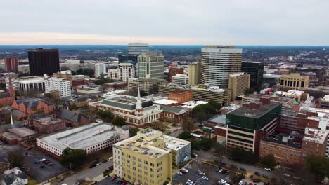 A-moving-drone-shot-of-the-first-baptist-church-of-Columbia-in-Columbia-South-Carolina