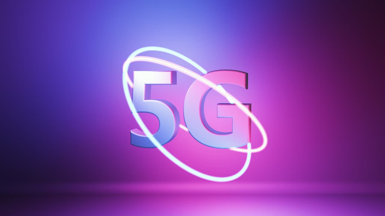 la moderna connessione internet mobile ad alta velocità 5g brilla in raggi di neon astratti.