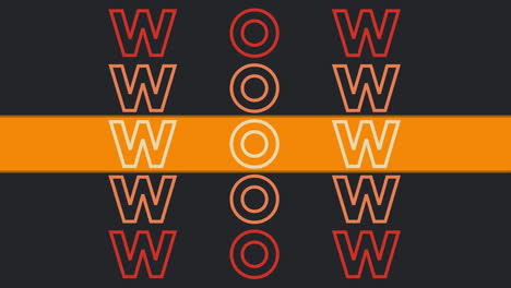 animation of wow text in red and orange, with orange stripe and flashes of colour on dark background