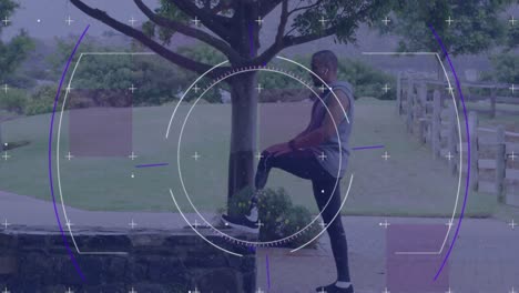 animación de procesamiento de alcance circular sobre atleta masculino con pierna protésica haciendo ejercicio al aire libre