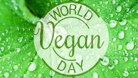 animación del texto y el logotipo del día vegano mundial sobre árboles, hojas y fondos naturales cambiantes