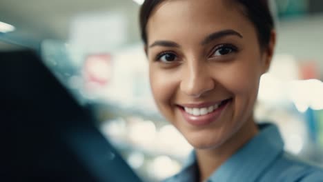 mujer sonriente en el trabajo