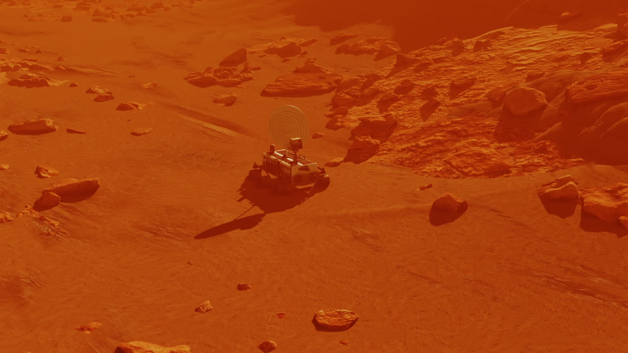 NASA mars rover exploring red plance surface
