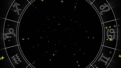 Animation-of-horoscope-and-stars-on-black-background