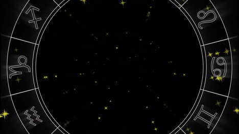 animation of horoscope and stars on black background