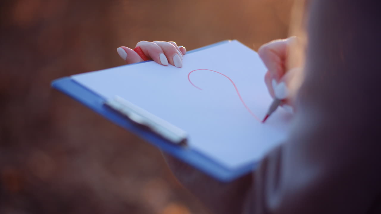 Woman Drawing Heart Symbol At Clipboard 1