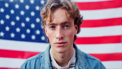 portrait of a man in front of the american flag