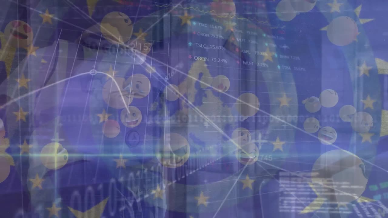 다양한 데이터, 떠다니는 이모티콘 및 유럽 연합  ⁇ 발의 애니메이션