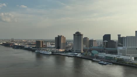 aerial approach of downtown new orleans near the new four seasons hotel