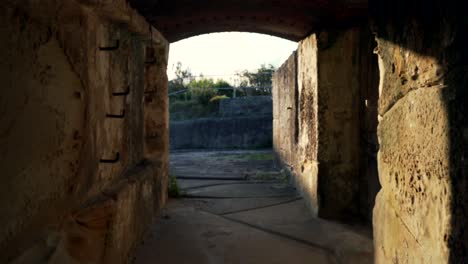 walk through the tunnel in old bunker