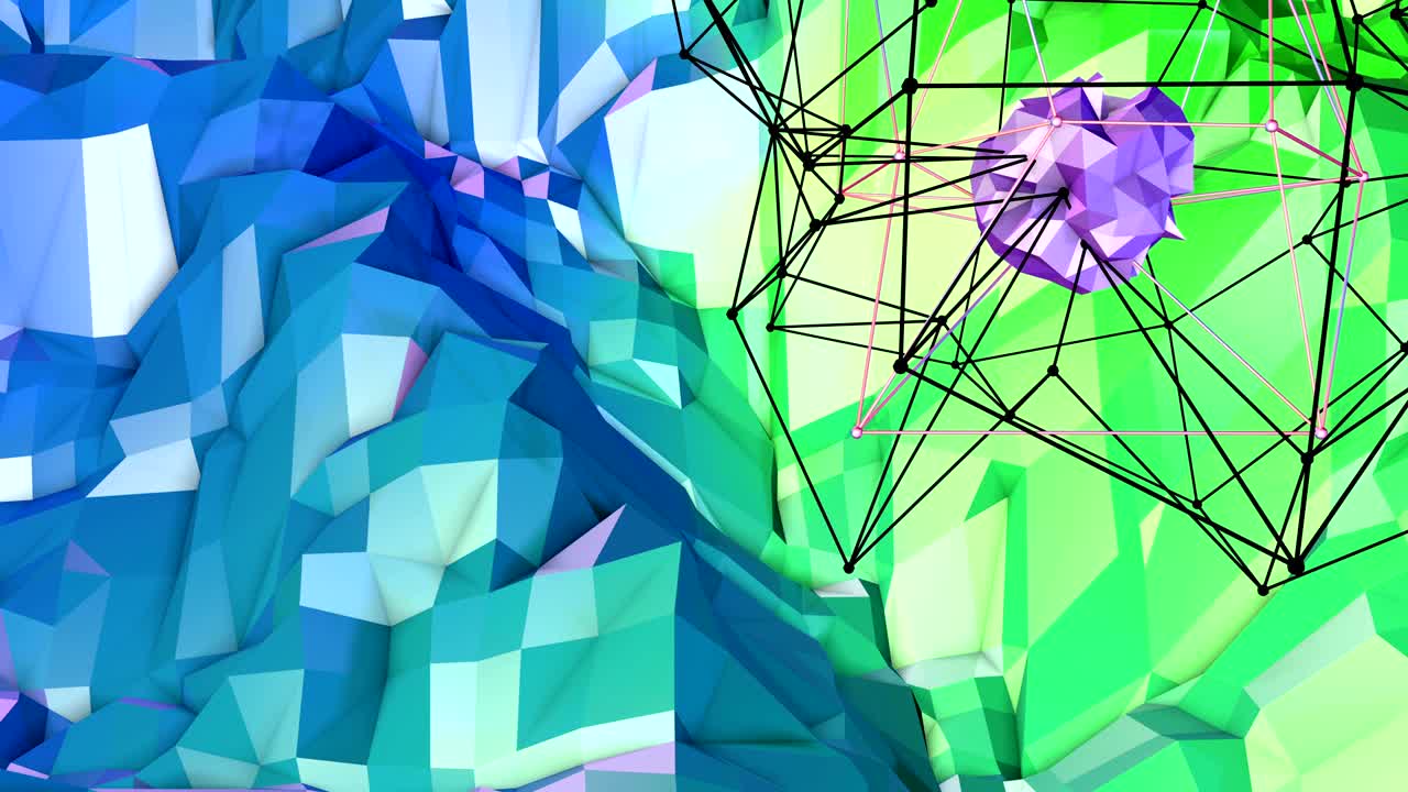 4k 로우 폴리 배경 애니메이션: 루프에서 순수한 3d 애니메이션으로 창의적인 간단한 로우 폴리의 배경. v13 구와 움직이는 프레임으로 푸른 녹색 풍경