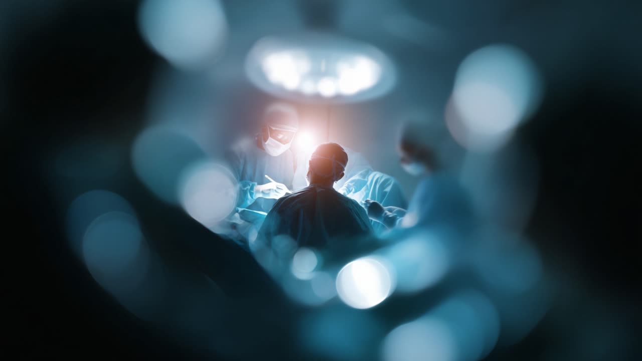 Surgeons engaged in an intricate medical procedure illuminated under surgical lights, showcasing the precision and teamwork vital in operating room environments