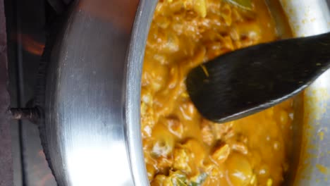 stirring a pot of curry on the stove