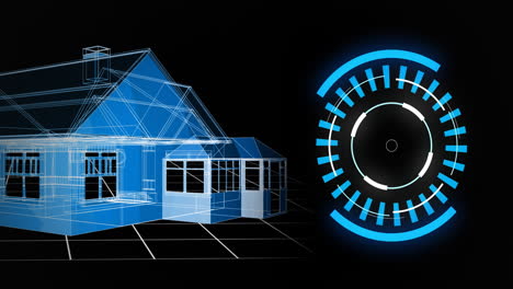 animation of 3d architecture house drawing with scope scanning and data processing