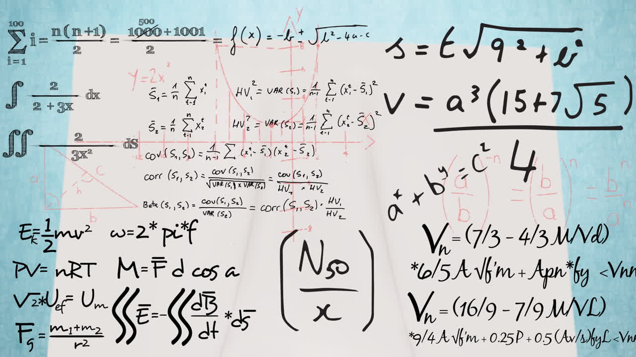 Animation of mathematical equations in school notebook