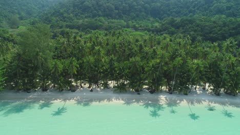 Una-Toma-Panorámica-Aérea-Muestra-Una-Playa-Bordeada-De-Palmeras-En-Ko-Kut,-Tailandia.