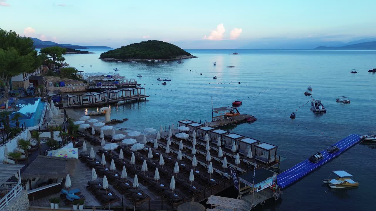 Aerial View of a Luxurious Beach Resort at Sunset