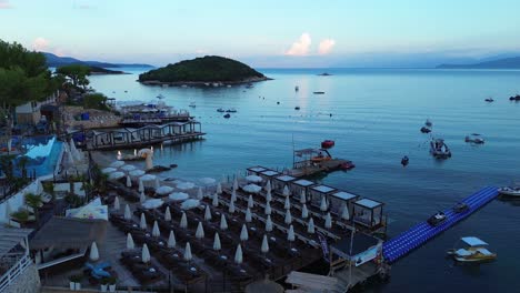 aerial view of a luxurious beach resort at sunset