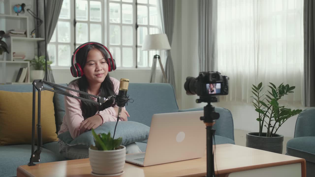Girl Recording a Video Blog at Home