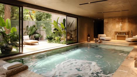 luxurious indoor pool with tropical garden
