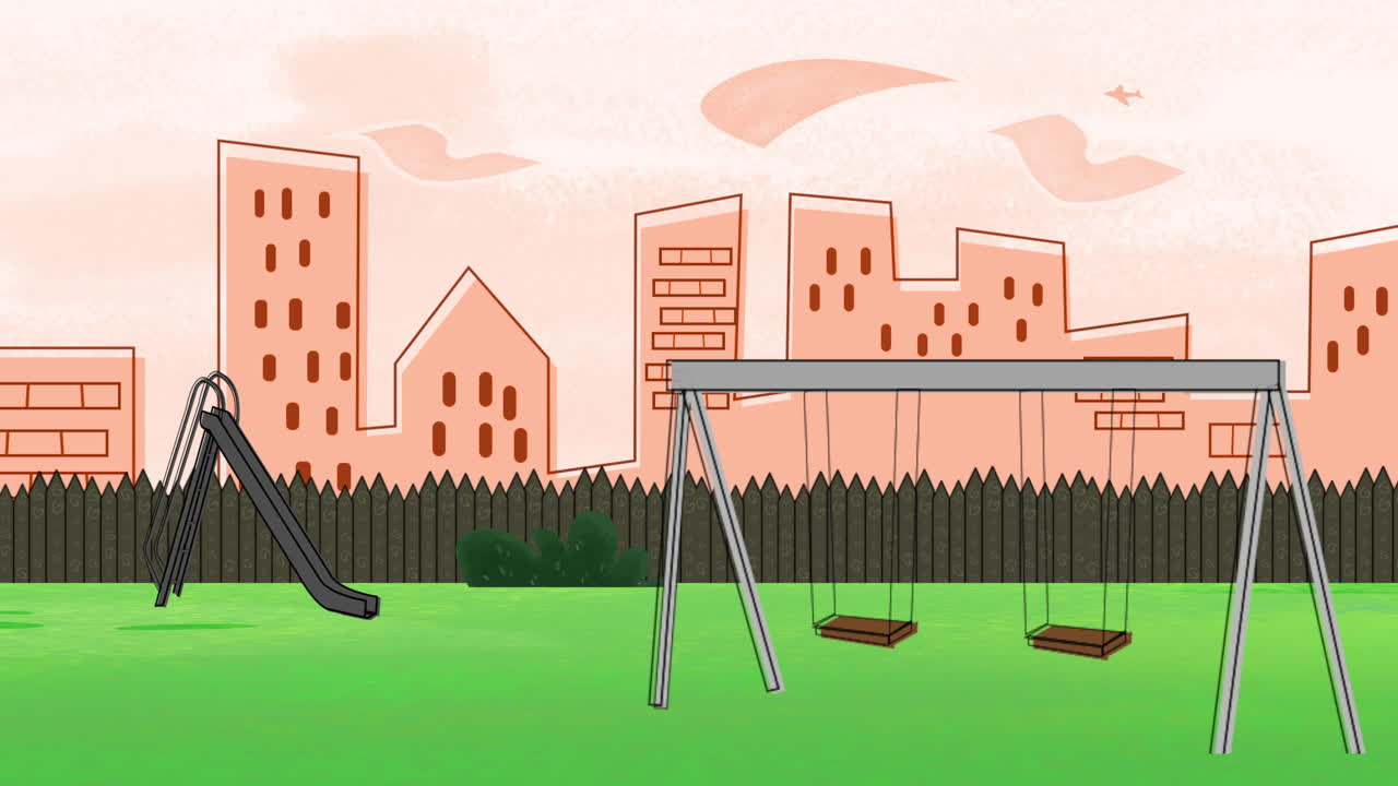 fondo de animación de dibujos animados con edificios y parque de la ciudad 2