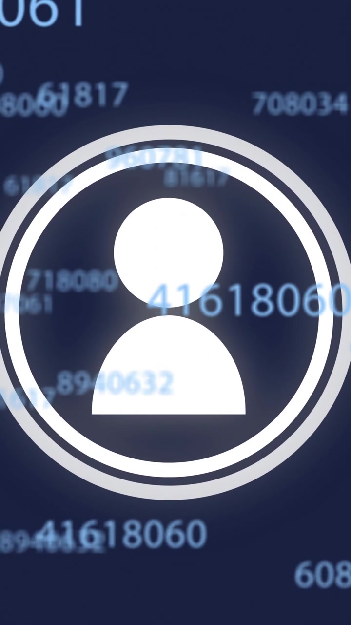 User icon animation over floating numbers on dark blue background