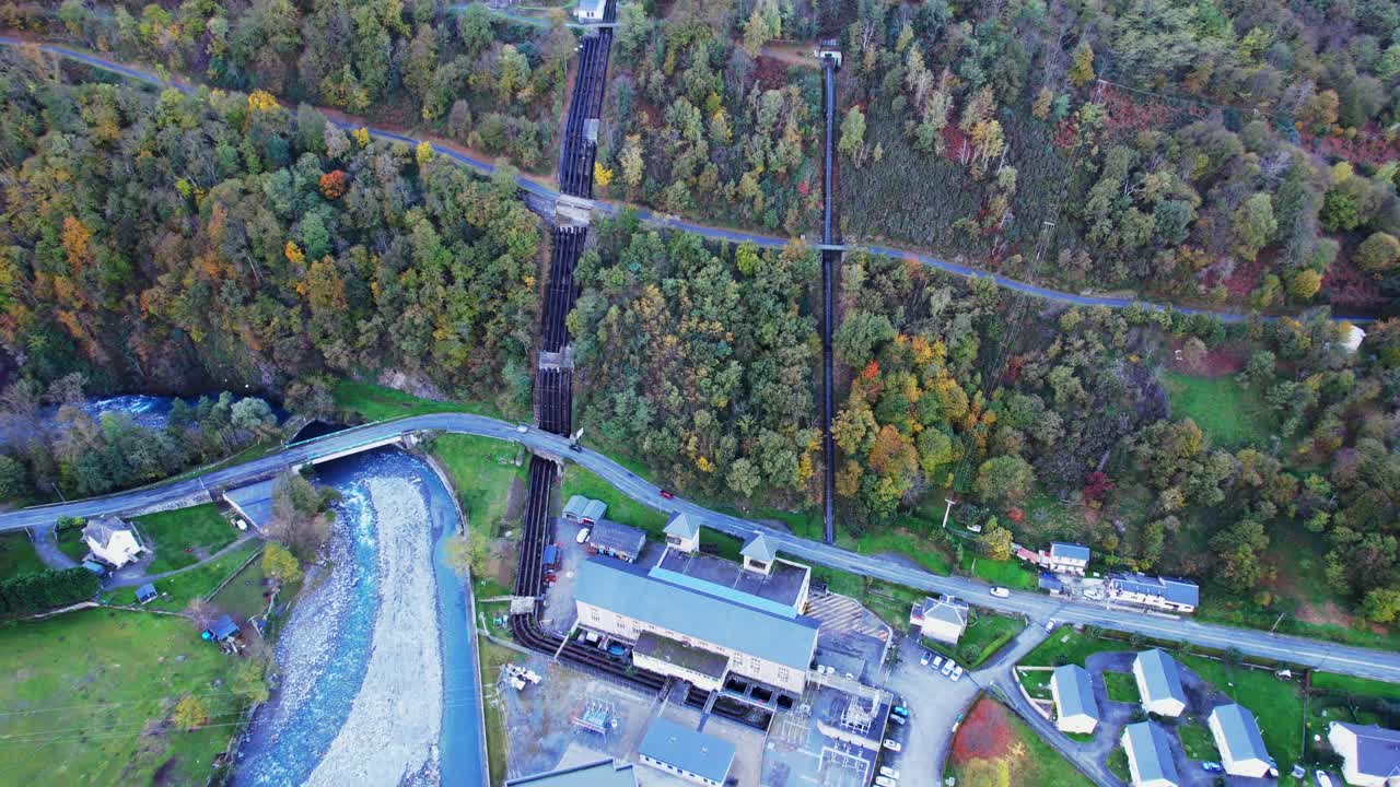 Aerial view of Soulom hydroelectricity in scenic French Pyrenees nature
