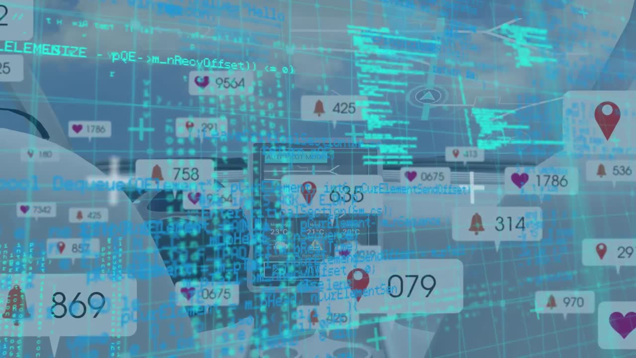 Animation of media icons and data processing over car