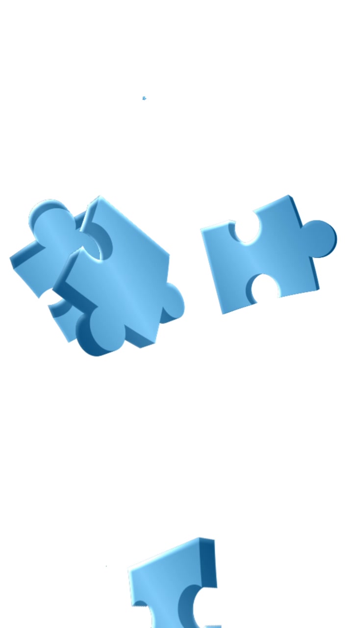 Animazione di pezzi di puzzle blu che cadono su sfondo bianco
