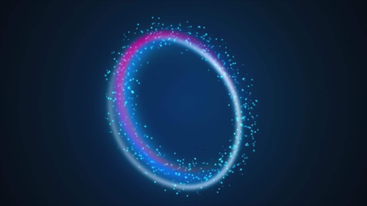 무지개 선과 다채로운 빛나는 입자로 만든 반지 모양 3d 렌더링 컴퓨터 생성 마법 배경